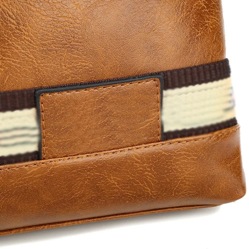 PU Leather Color Stripe Men's Briefcase Men's Executive Briefcase Shoulder Retro Business Work Messenger Bag Side Designer Style
