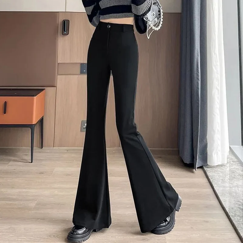2026 Lady High Waist Solid Color Flared Pants Girls Korean Basic Thin Long Pants Women Ins Fashion Straight Leg Trousers