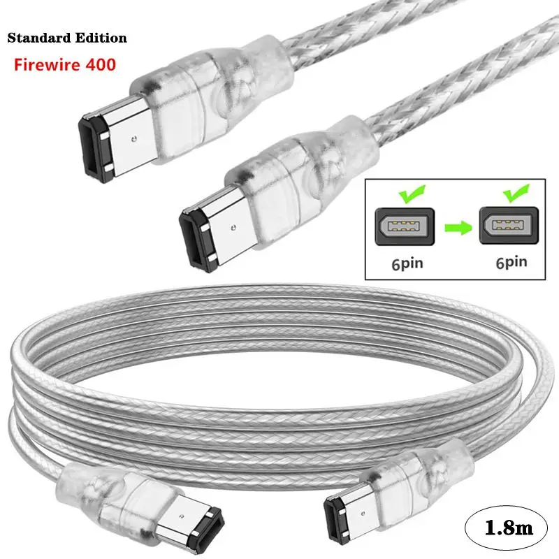 1.8m Standard Firewire 400 IEEE 1394 6Pin Male to Male Suitable for Printers, Scanners, DV Cameras