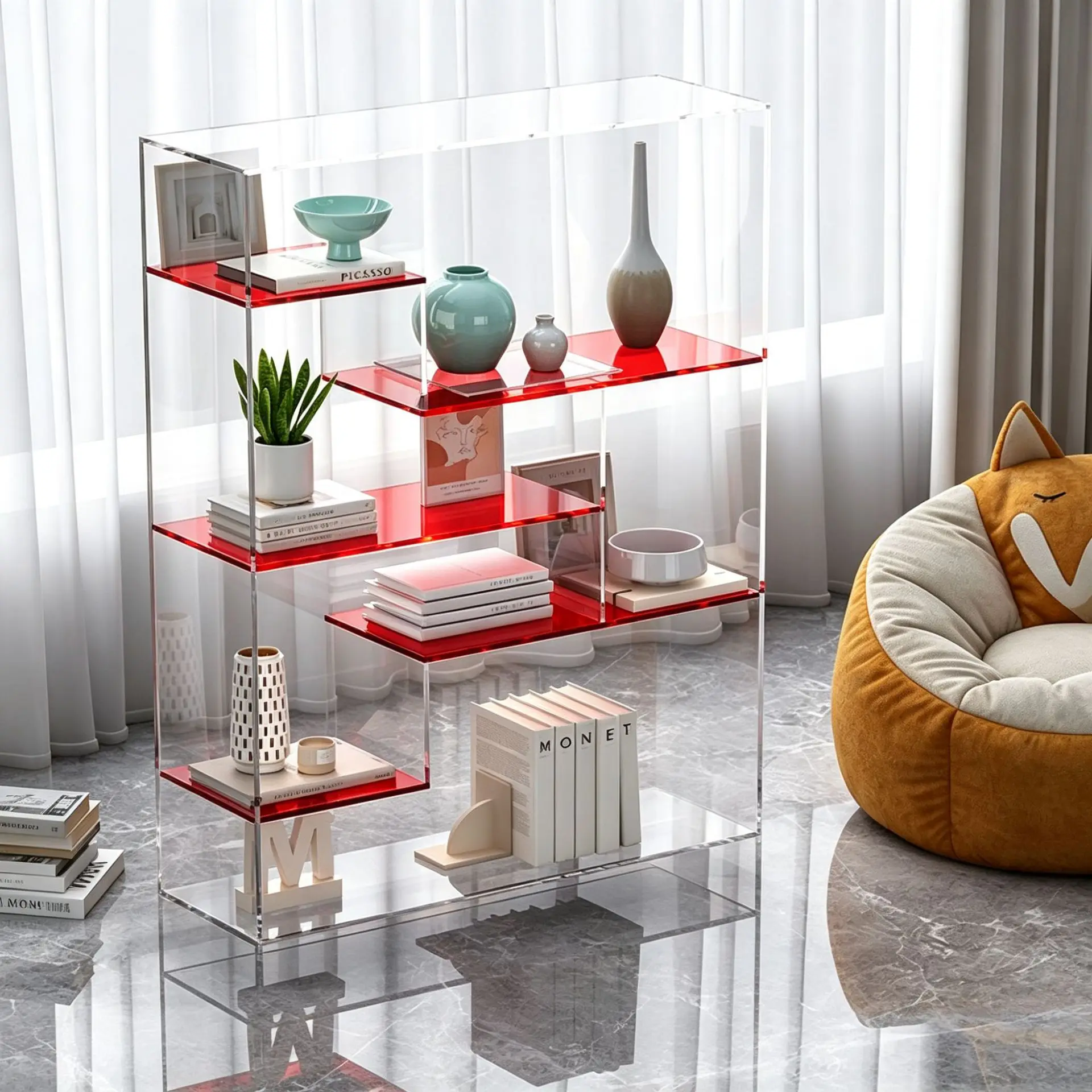 HYS Light Luxury Living Room Floor-to-ceiling Multi-layer Shelf Shelf Home Display Shelf Simple Acrylic Multifunctional