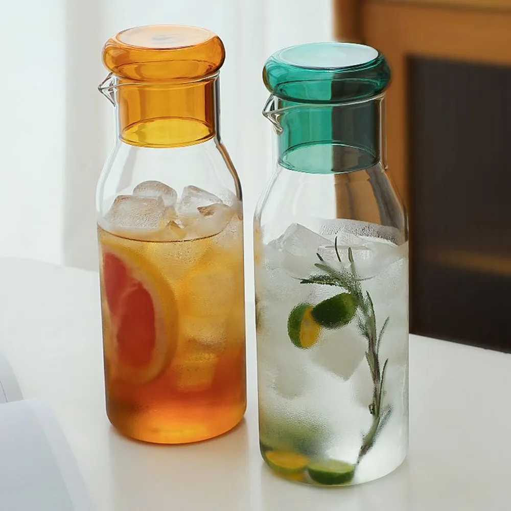 Colorful Clear Glass Bedside Night Water Carafe Set with Tumbler, Pitcher And Cup Night Set