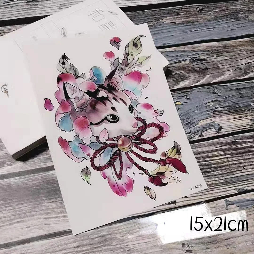 Cartoon Temporary Tattoos Ukiyoe Bell Cat Tatoo Thigh Waist Arm Body Art Waterproof Transfer Fake Tatoo Sticker for Woman Man
