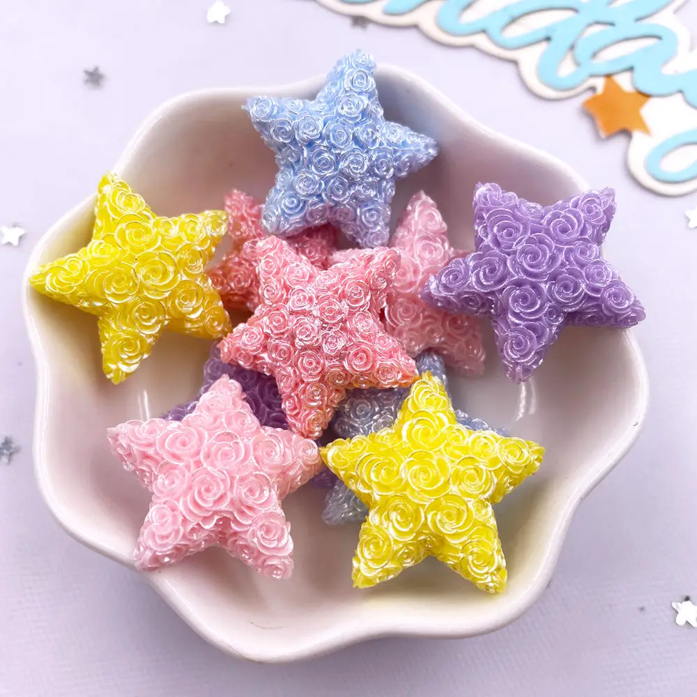 10PCS Mixed Resin Cartoon Colorful Rose Stars Figurines Flat back Stone DIY  Wedding Jewelry Decor Scrapbooks Accessories Crafts