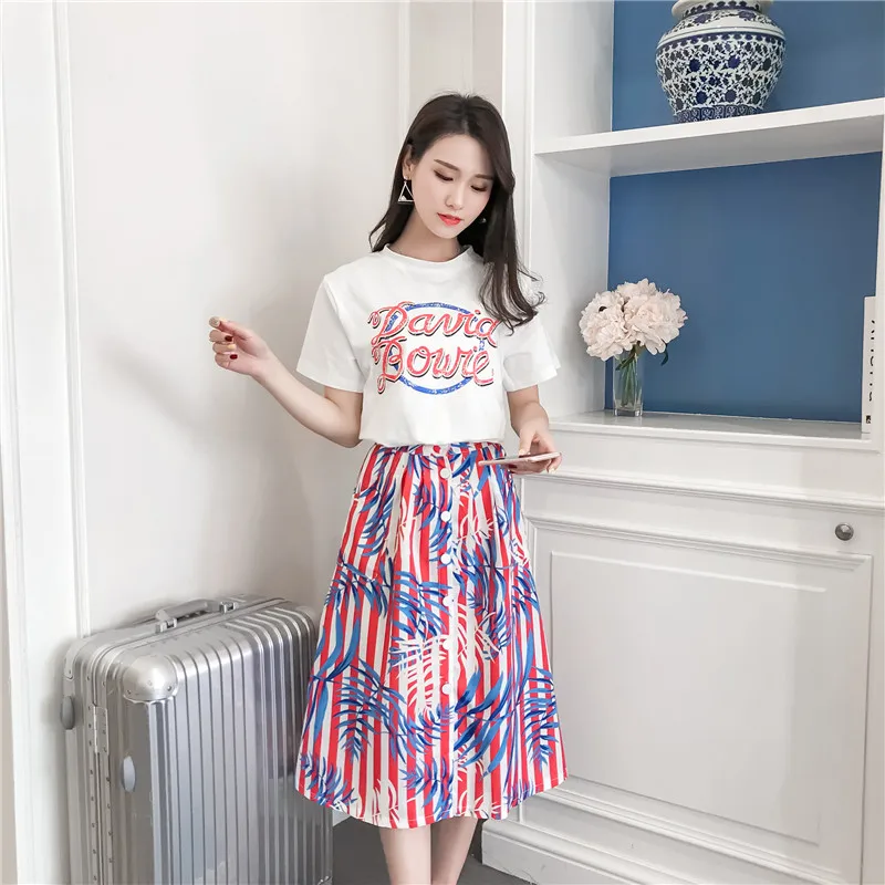 Two Piece Set Women Spring Wear Sets Casual 2 Piece Set Women 2023 Slim T Shirt Mid-Calf Skirt