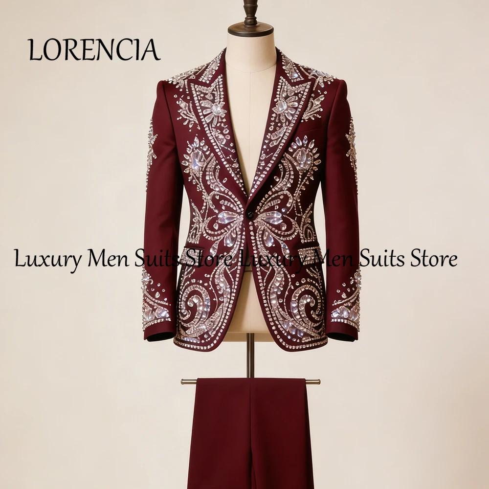 

Роскошные мужские костюмы с бриллиантами, 2 предмета, свадебные смокинги с камнями, комплект для жениха, индивидуальный пошив, пиджак и брюки, мужской костюм для молодежи