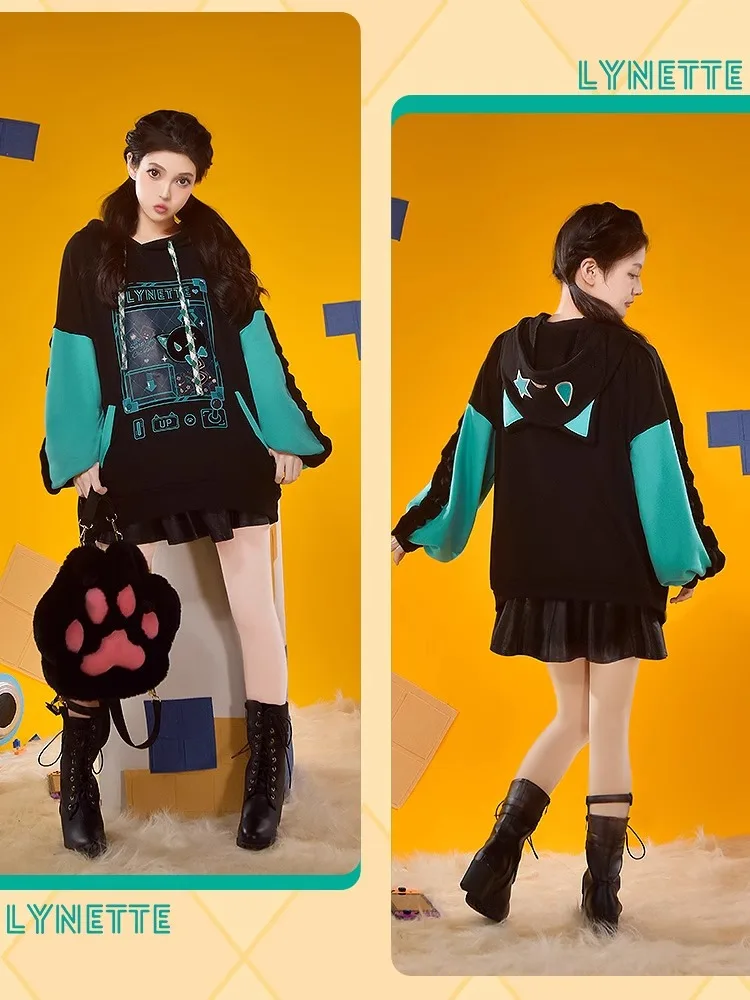 Anime Lyney Lynette Cosplay Hoodie Genshin Impact Cute Grin-Malkin Cat Eas Pullovers Sweatshirts Patchwork  Ruffle Long Sleeve