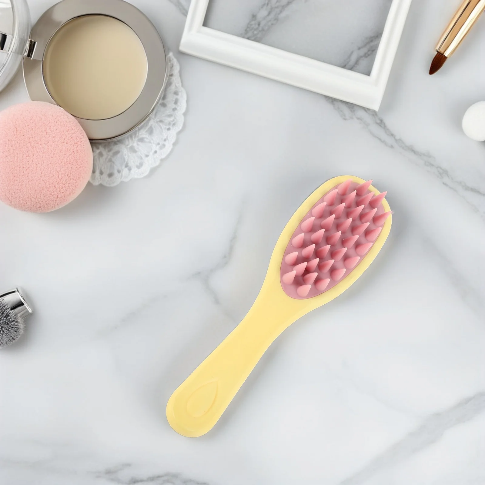 شامبو الشعر، مقبض طويل، أسنان مزدوجة، فرشاة فروة الرأس من السيليكون، إزالة القشرة، تدليك، مستلزمات الاستحمام، شعر الاستحمام #4