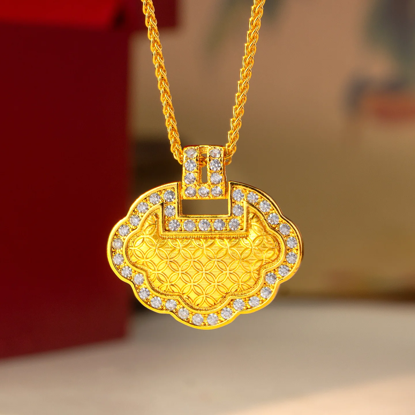 

Gold Shop Same Style 9999 24K Real Gold Women's Gold Necklace Long Life Lock Pendant Fashion New Birthday Gift Beautiful Jewelry