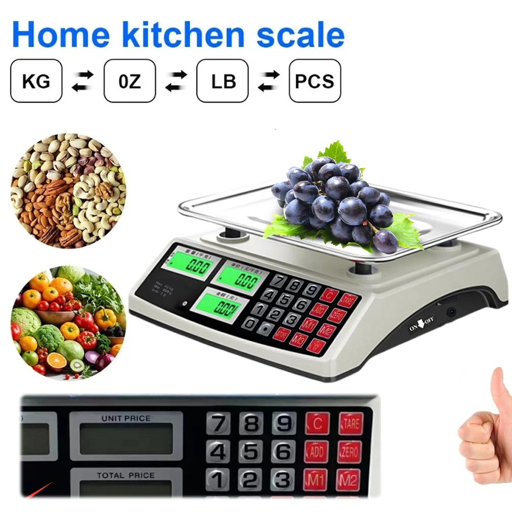 40kg/1g Commercial Price Scale with Stainless Steel Plate Food Produce Scale Electronic Small Scale for Farmers Market Meat Shop