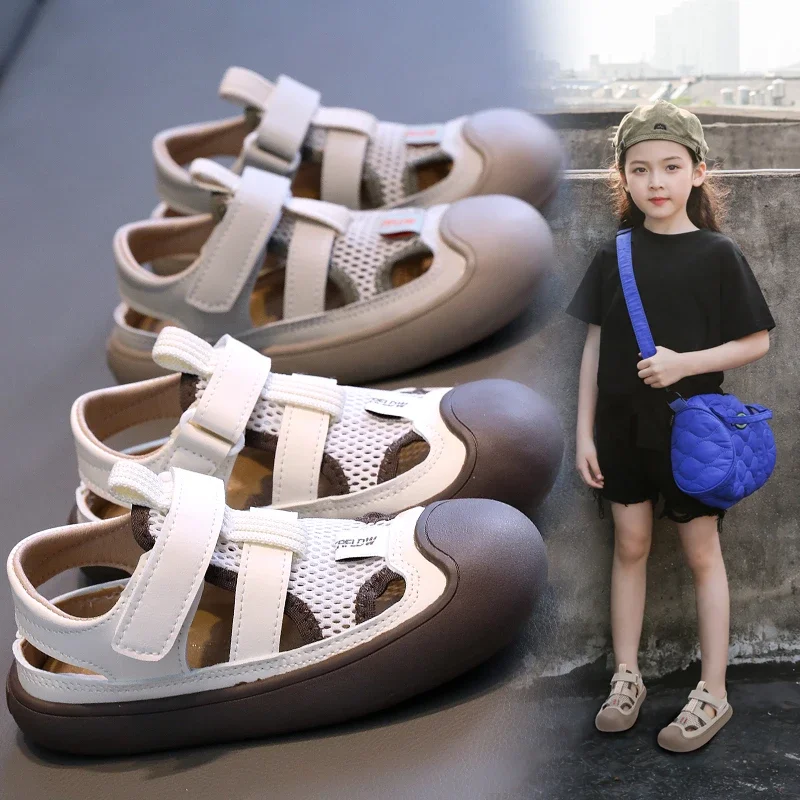 

Children Sandals for Girl 2024 Summer New Fashion Soft Comfortable Air Mesh Cut-outs Breathable Versatile Beach Shoes