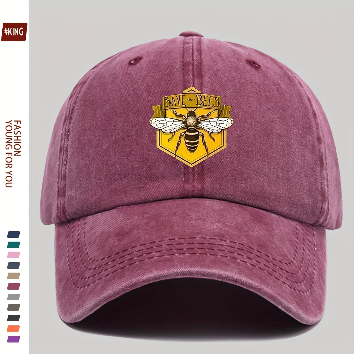 หมวกเบสบอลพิมพ์ลายผึ้งย้อนยุคพร้อมระบบระบายอากาศที่ปรับได้และป้องกันแสงแดดสําหรับคู่รักสเก็ตบอร์ดบนท้องถนน