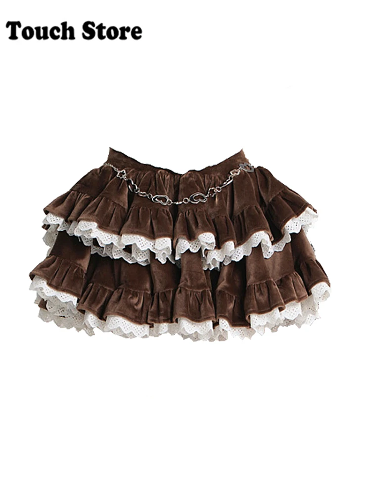 

Women Korean Fashion Tierred Ruffles Ballet Core Elastic Waist Mini Lolita Skirt Cutecore Gyaru Coquette 2000s Cutecore Kawaii