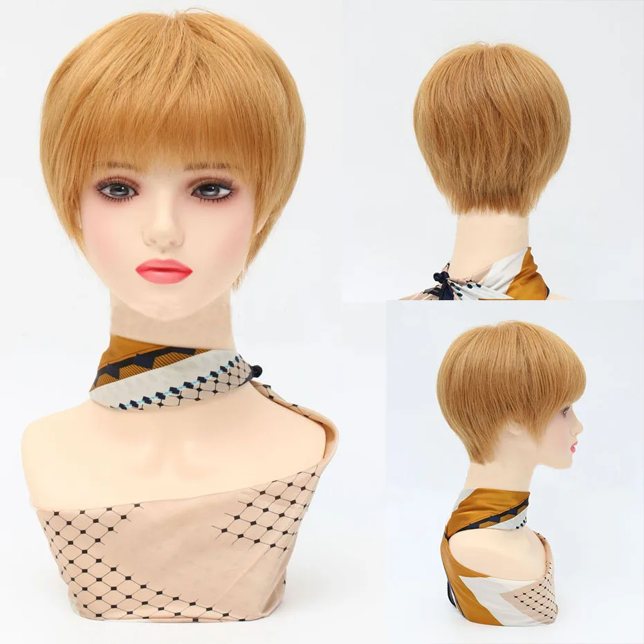 #27 Pixie Cut Wig Full Lace Human Hair Short Bob Honey Blonde Silk Top Transparent Lace Remy Hair Silk Base Wig For Woman