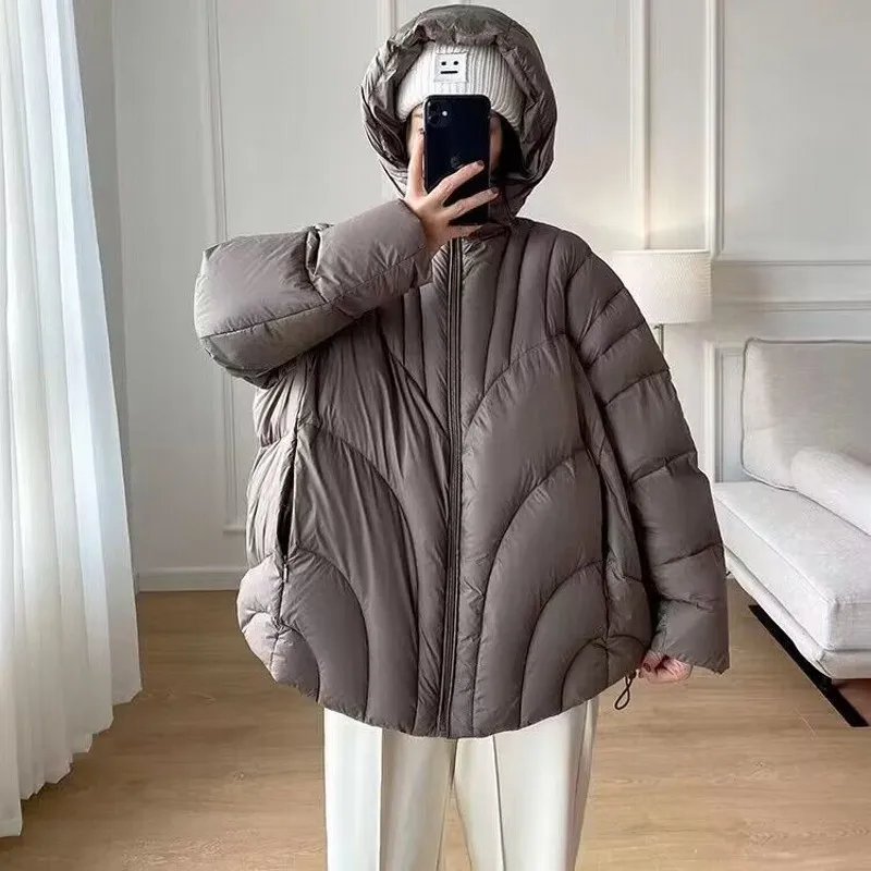 

2023 Autumn Winter Women Single-Breasted Warm Short Puffer Coat Female 90% White Duck Down Jacket Parka Snow Outwears