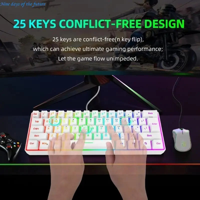 

V700-Wired Gaming Keyboard 61 Keys Multi-Color RGB Illuminated LED Backlit Quick-Response Ultra-Compact Keypad E65A