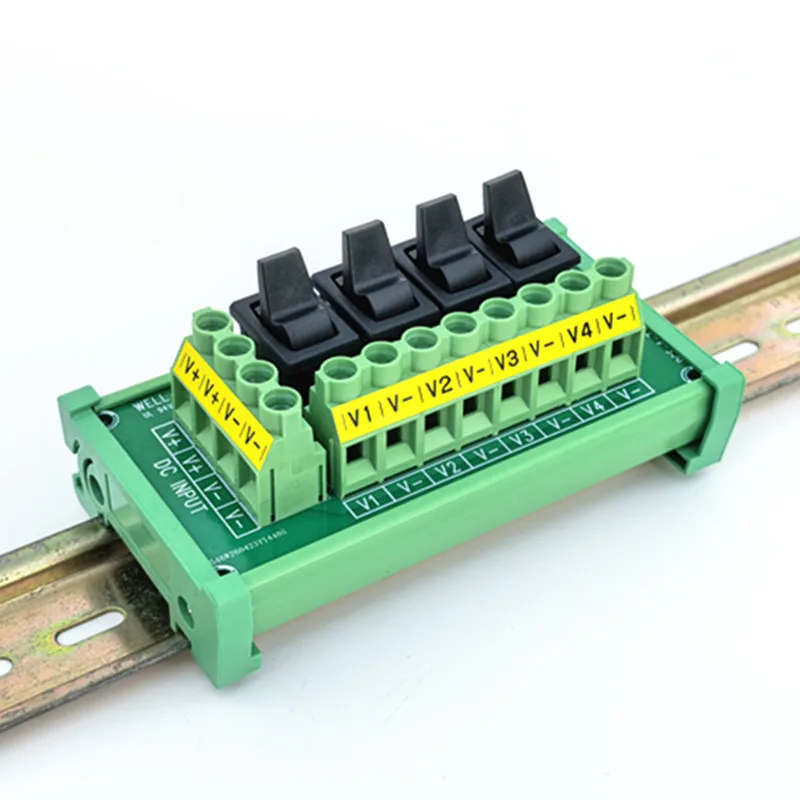 4 Channel Black boat shaped switch Power Distribution Strip ModuleDIN Rail Mount