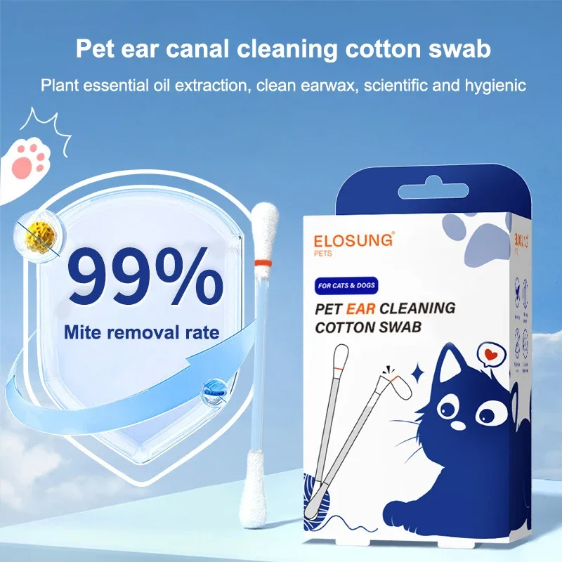 50 Pcs 2-in-1 Pet Ear Cleaning Cotton Swabs For Dogs Aand Cats Essential Oil Infused Ear Cleaner Buds Gentle Ear Wax Removal
