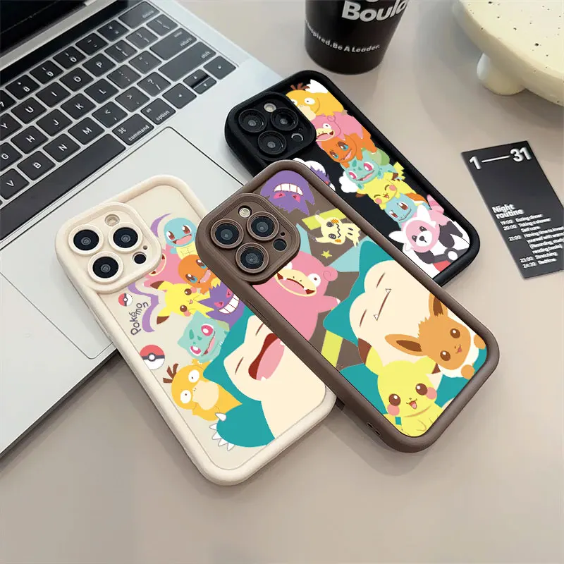 Pokemon Snorlax Pikachu Phone Case For iPhone 11 12 13 14 15 16 Pro Max Thicken Case For iPhone 15 16 Plus Soft Protective Cover