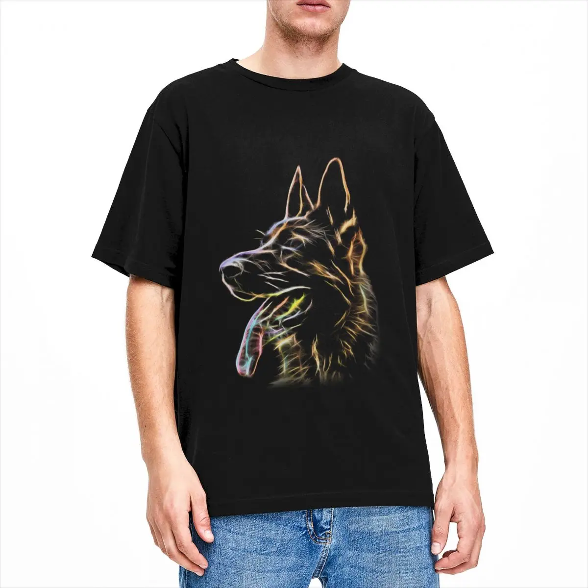 Crazy German Shepherd Dog T-Shirt Men Women\'s Round Collar Cotton Short Sleeve Tees Birthday Gift Clothes