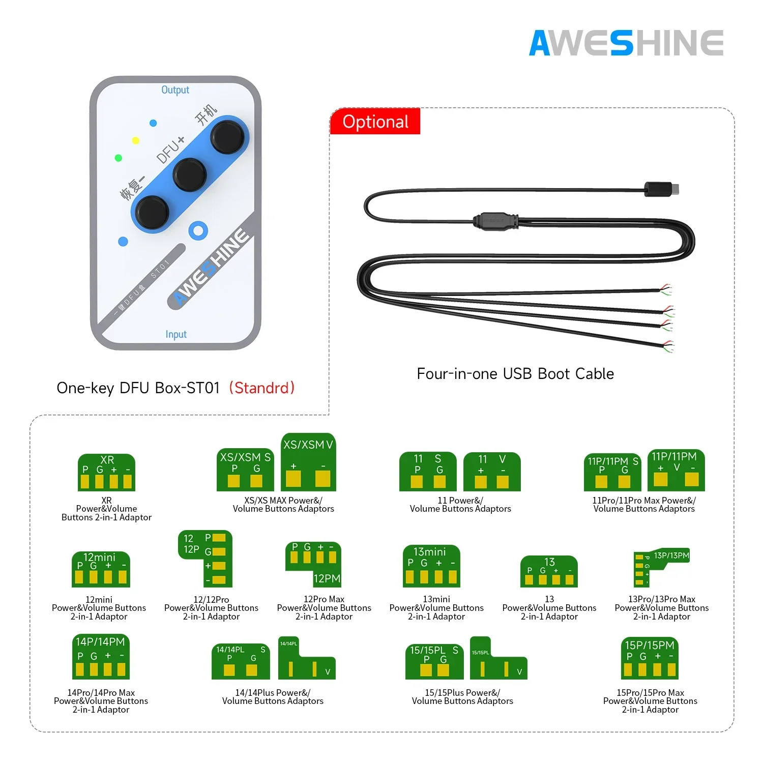 

ST01 One-Key DFU Box Интеллектуальная кнопка моделирования Диагностика материнской платы/внешние аксессуары Проблемы для ремонта телефонов Серия XR-15