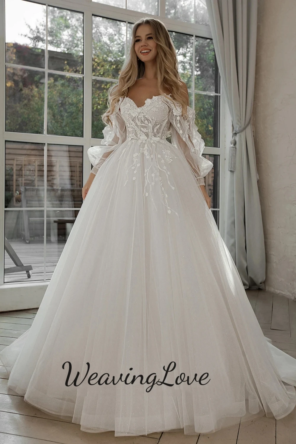 Boho Glitter Wedding Dresses Detachable Sleeves Lace Glitter Tulle Vintage Dresses Bridal Gowns Plus Size Custom For Women