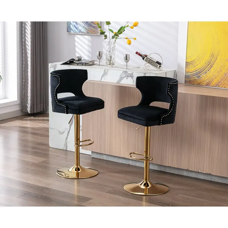 

Soft Velvet High Bar Stools Vintage Barstools Upholstered Seat Mental Legs Swivel Super Comfortable Bar Chair for Pub Kitchen