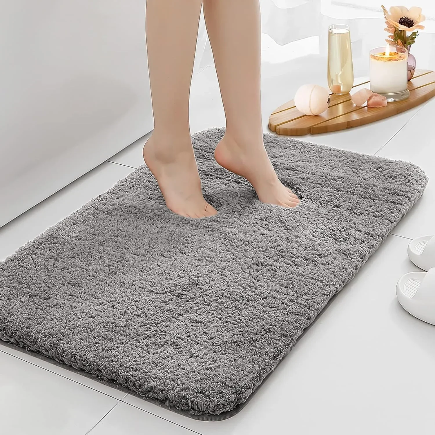Water Absorbtion Anti Slip Bathroom Mat Thickened Bathroom Carpet Long Hair Carpet Machine Washable Durable Toilet Mat Bath Matt