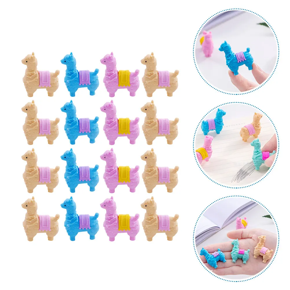 

16pcs Cartoon Eraser Mini Alpaca Model Bright Gifts Toy Craft Safe TPR Student Kindergarten Rubber