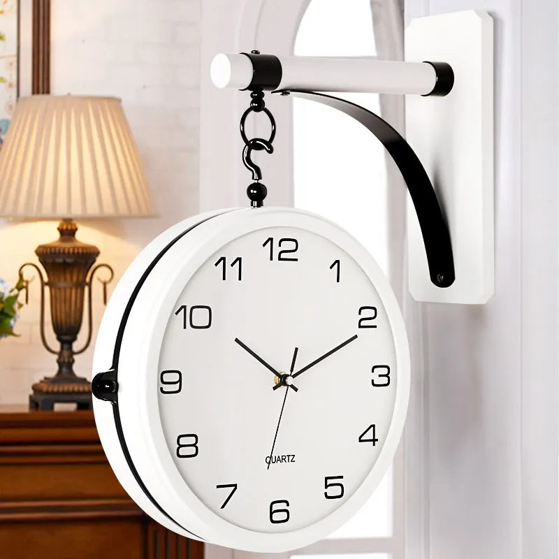 Hanging clock living room simple double-sided clock silent creative two-sided white hanging watch