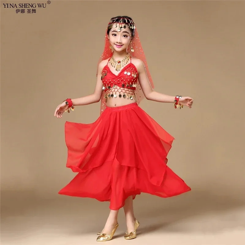 2/6 pezzi Set Costumi di danza orientale Bambini Costumi di danza del ventre Egiziano Bollywood Indiano Bambini Danza del ventre Set di danza del ventre