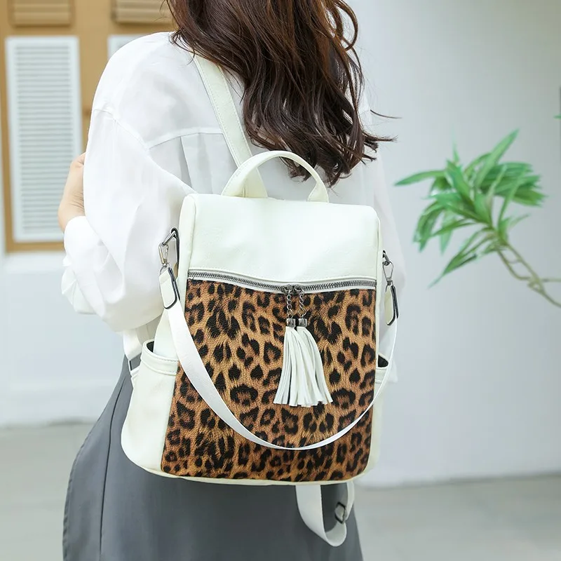 Mochilas de moda de PU con cremallera, diseño de estampado de leopardo de gran capacidad, bolsos de bolsillo con cremallera Interior de alta calidad 2025 para mujer