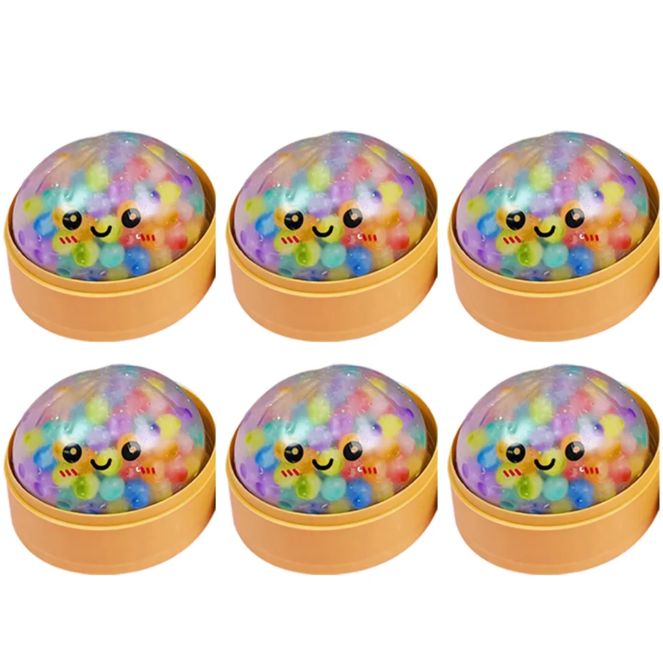 Sugar Edition Rainbow Bead Dumpling Squishy Fidget Toy – Buntes, mit Perlen gefülltes Quetsch-Spielzeug zur Stresslinderung mit Bambus-Dampfgarer-Etui