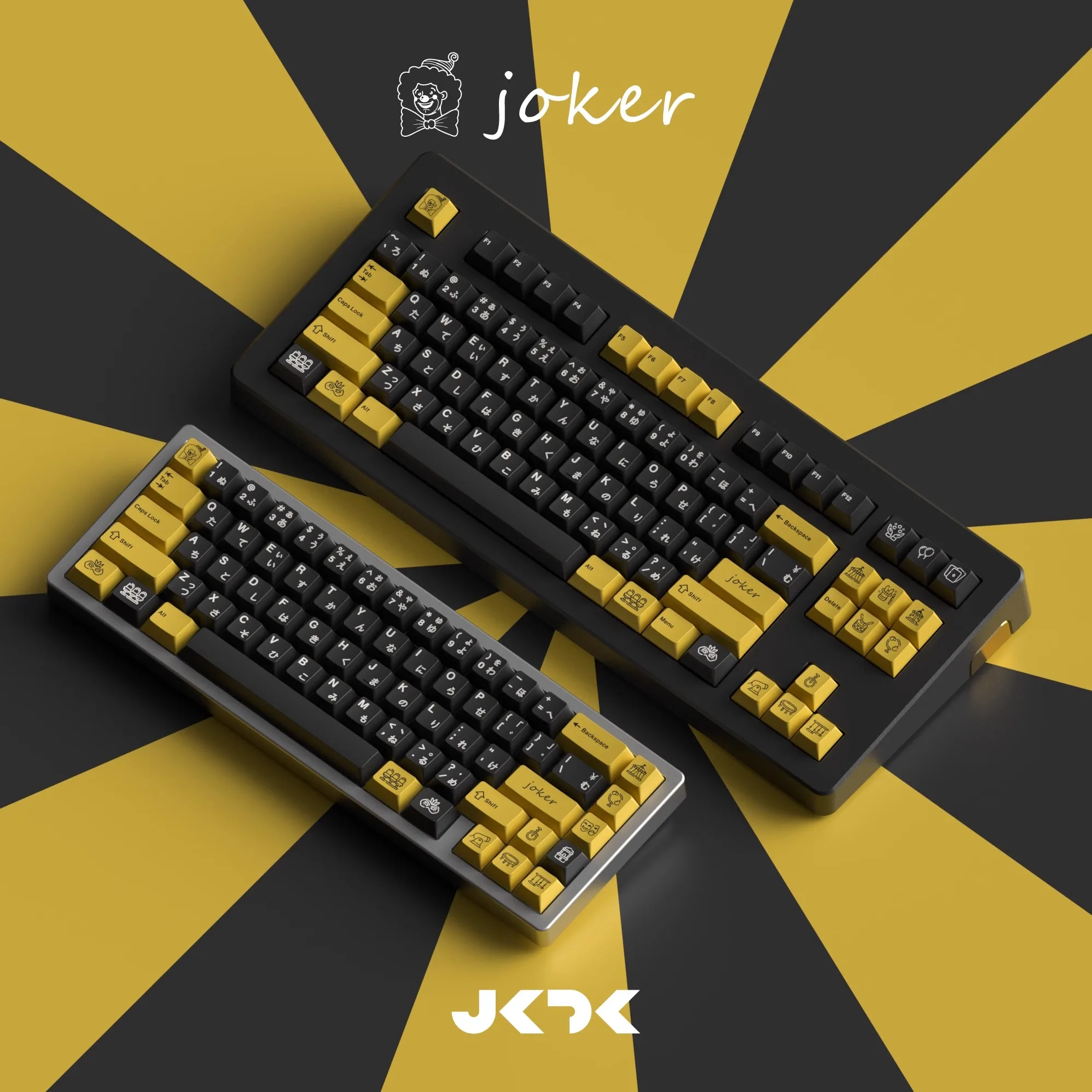 Yellow Black Joker Dye sub print PBT Keycaps Cherry profile for mx mechanical keyboard for 68 75 84 87 980 layouts