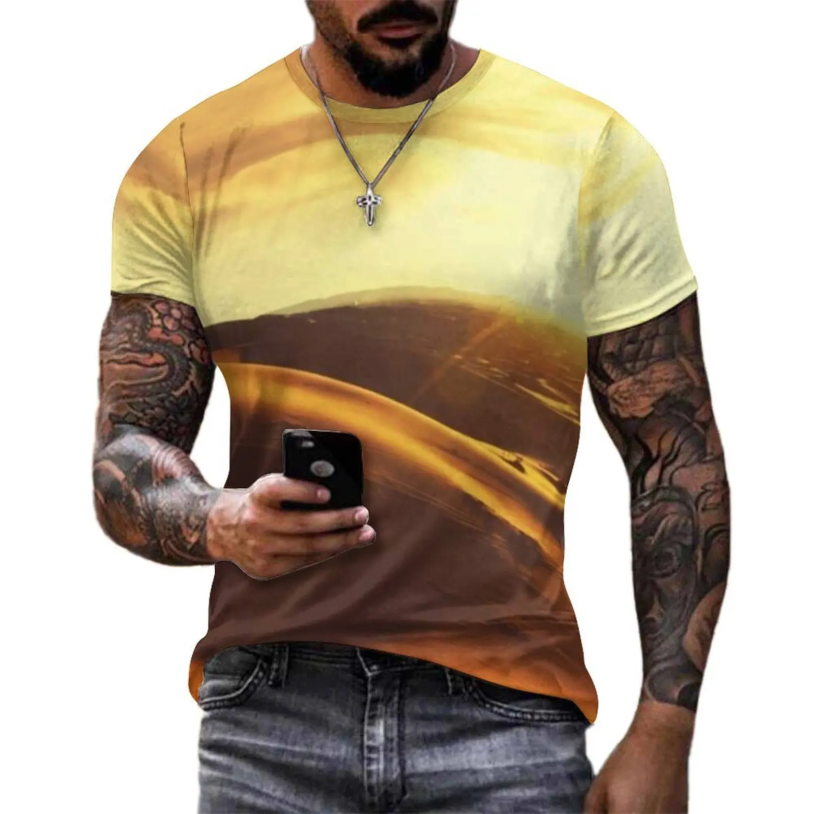 Men Sahara Desert T Shirt Golden Sunset Fashion T-Shirts Short-Sleeve Design Tops Cheap Summer Aesthetic Oversize Top Tees