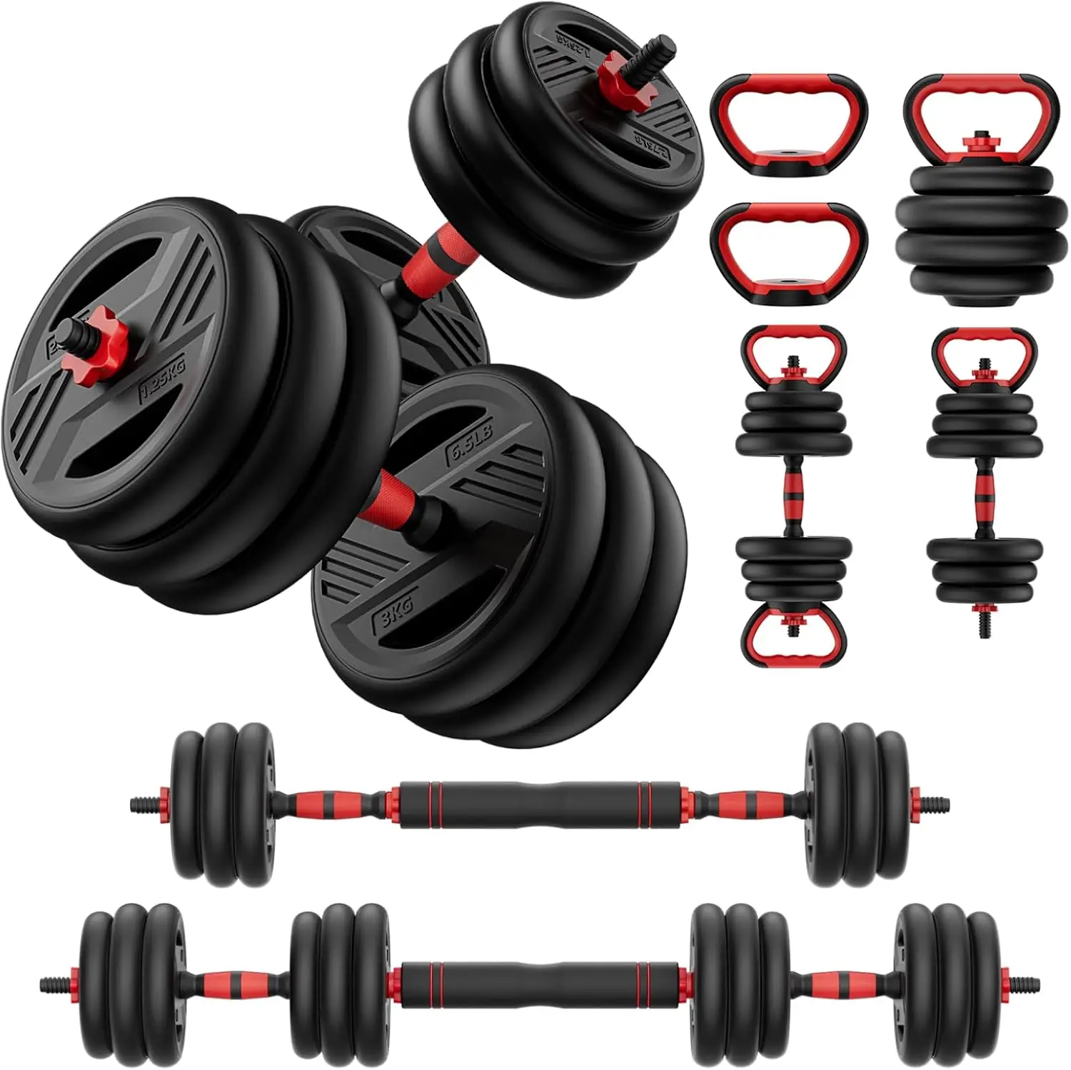 Adjustable Dumbbell Set, 20/30/45/70/90lbs Free Weight Set With Double Locknut, 5-in-1 Dumbbells Set Includes Barbell, Kettlebel