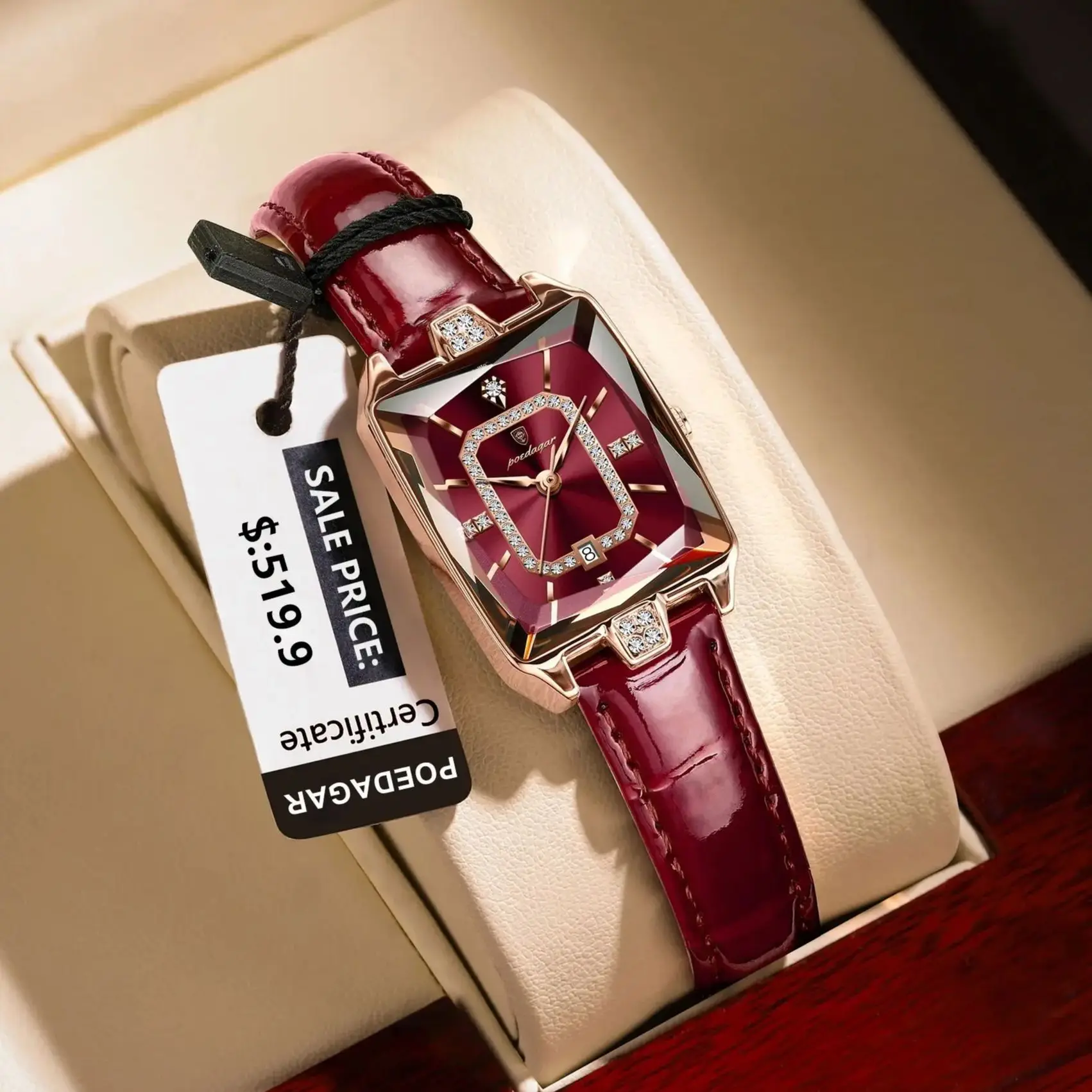 POEDAGAR Jam Tangan Wanita Mewah Kualitas Tinggi Jam Tangan Persegi Panjang Tanggal Tahan Air untuk Wanita Jam Tangan Kuarsa Kulit Wanita Reloj + Kotak