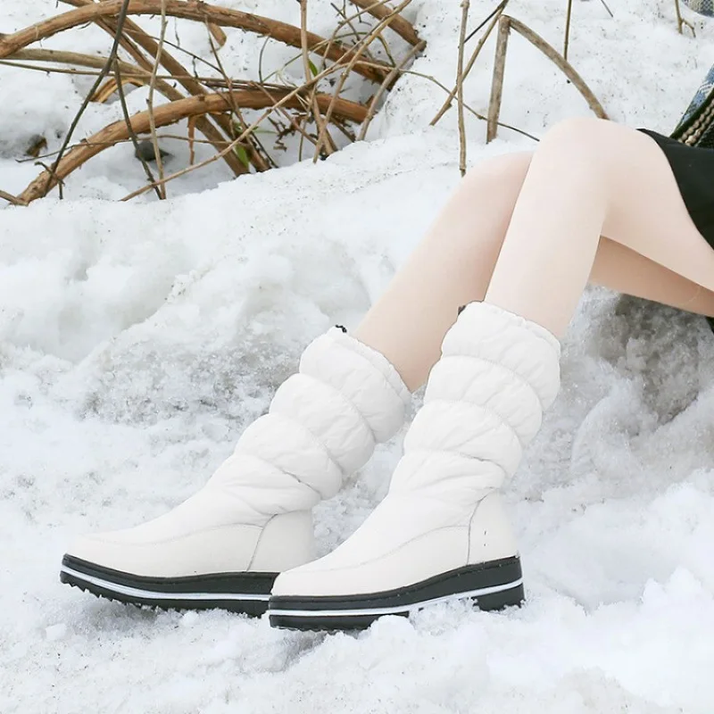 2025 Winter Warm Women's Snow Boots Fur Thick Plush Mid Calf Down Boots Female Outdoor Sneakers Ladies Cotton Space Shoes