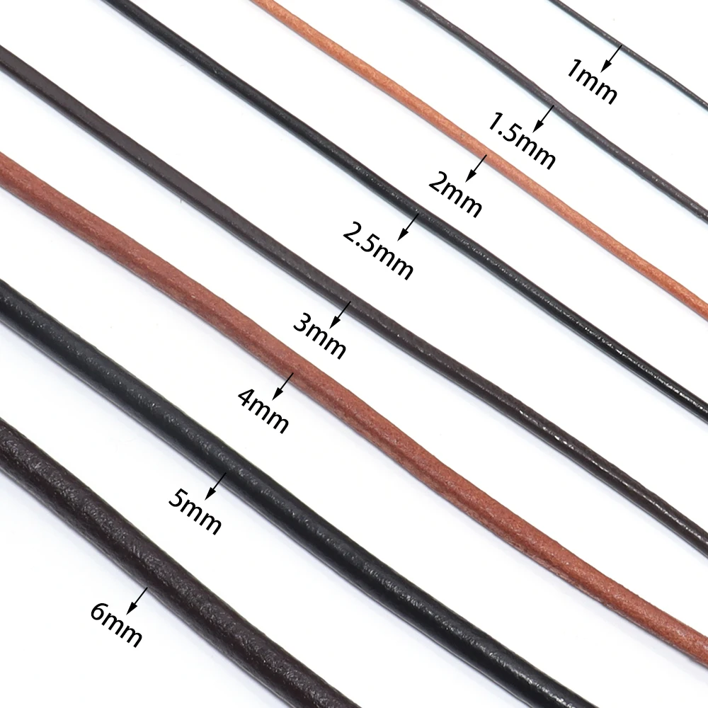 1/1.5/2/2.5/3/4mm 3 Color Genuine Cow Leather Round Thong Cord DIY Bracelet Findings Rope String For Jewelry Making