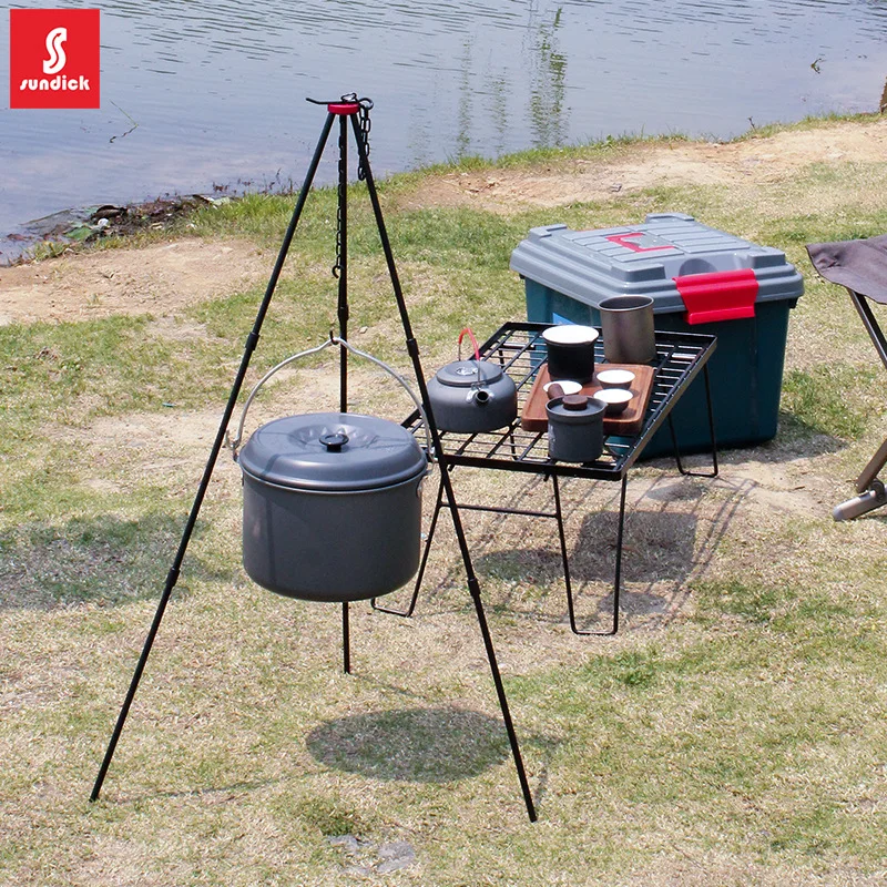 Outdoor camping portable pots marching pot bonfire tripod field survival equipment camping stove cookware hanging pot rack