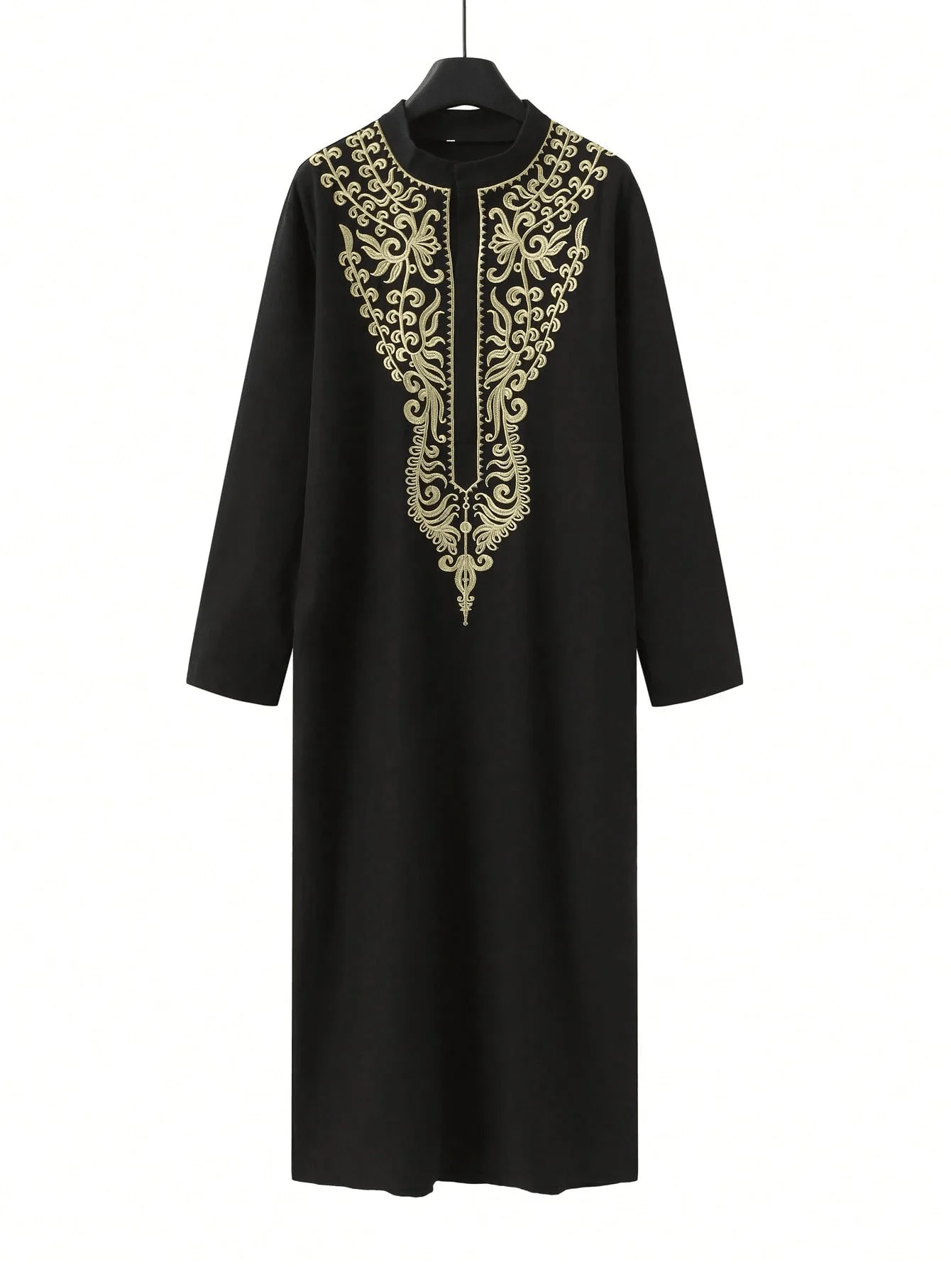 رداء عربي مطرز بأكمام طويلة على الطراز العرقي الإسلامي الجديد لعام 2025 بأكمام طويلة وياقة واقفة ثوب إسلامي للرجال في الشرق الأوسط