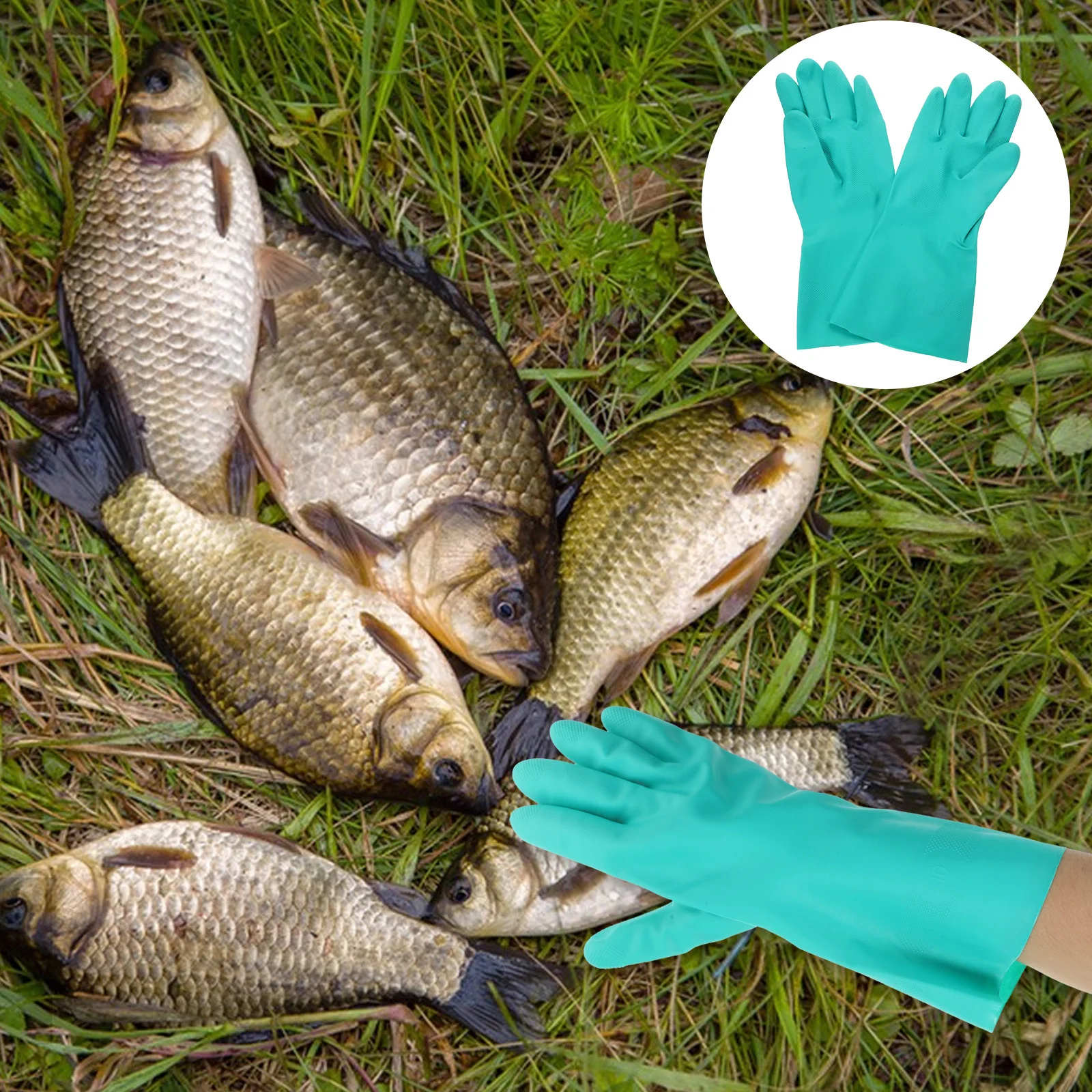 

1Pair Catch Fish Non-Slip Rubber Gloves Skidproof Anti-Fishbone Fishing Gloves Wrinkle Grain Lined Cotton Indoor Outdoor