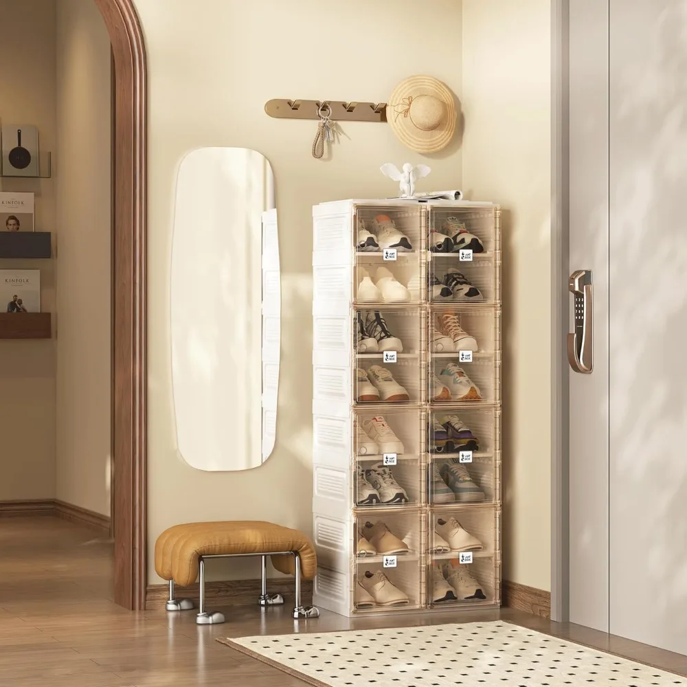 

Shoe Organizer Storage Box, Portable Folding Shoe Rack For Closet With Magnetic Clear Door,Large Sneaker Cabinet, Customized