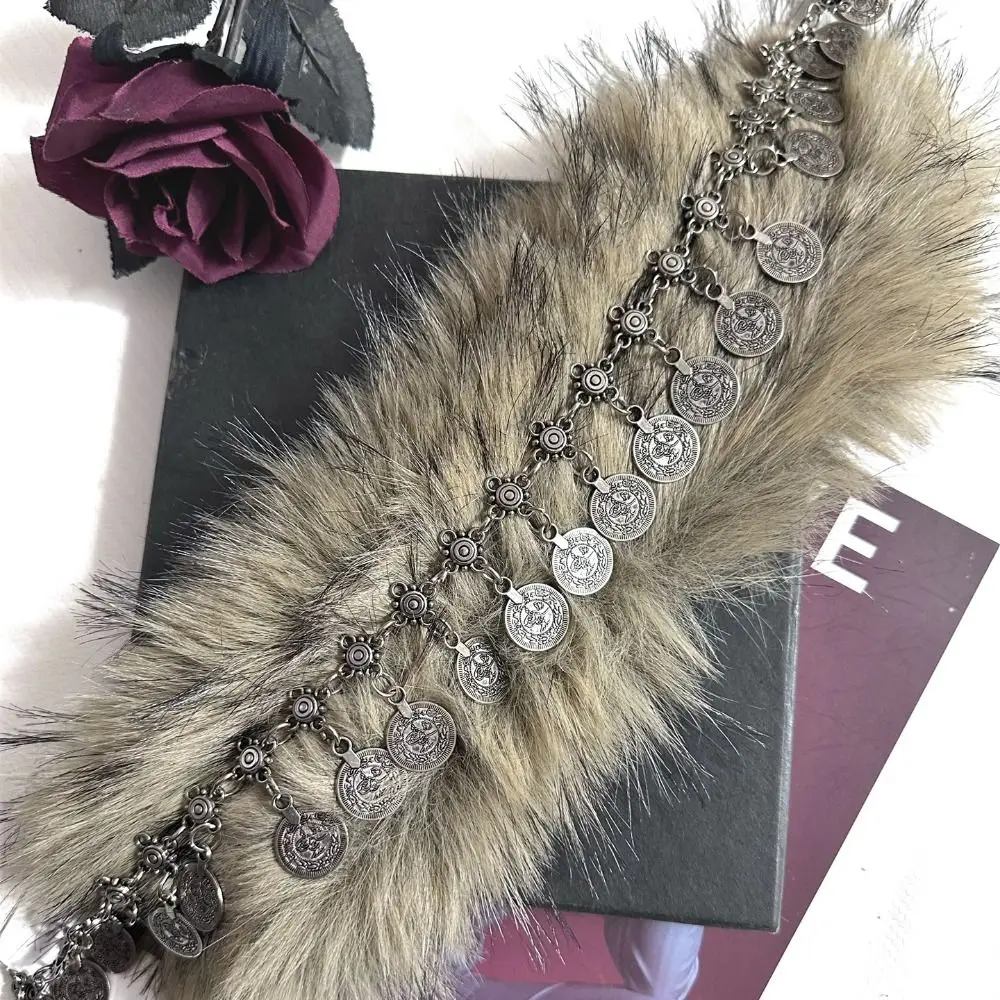 خمر العصرية تصميم فو الفراء أحزمة فتاة حار فاسق جولة عملة أحزمة وسط Y2K سلسلة معدنية شرابة الخصر سلسلة النساء الموضة #2