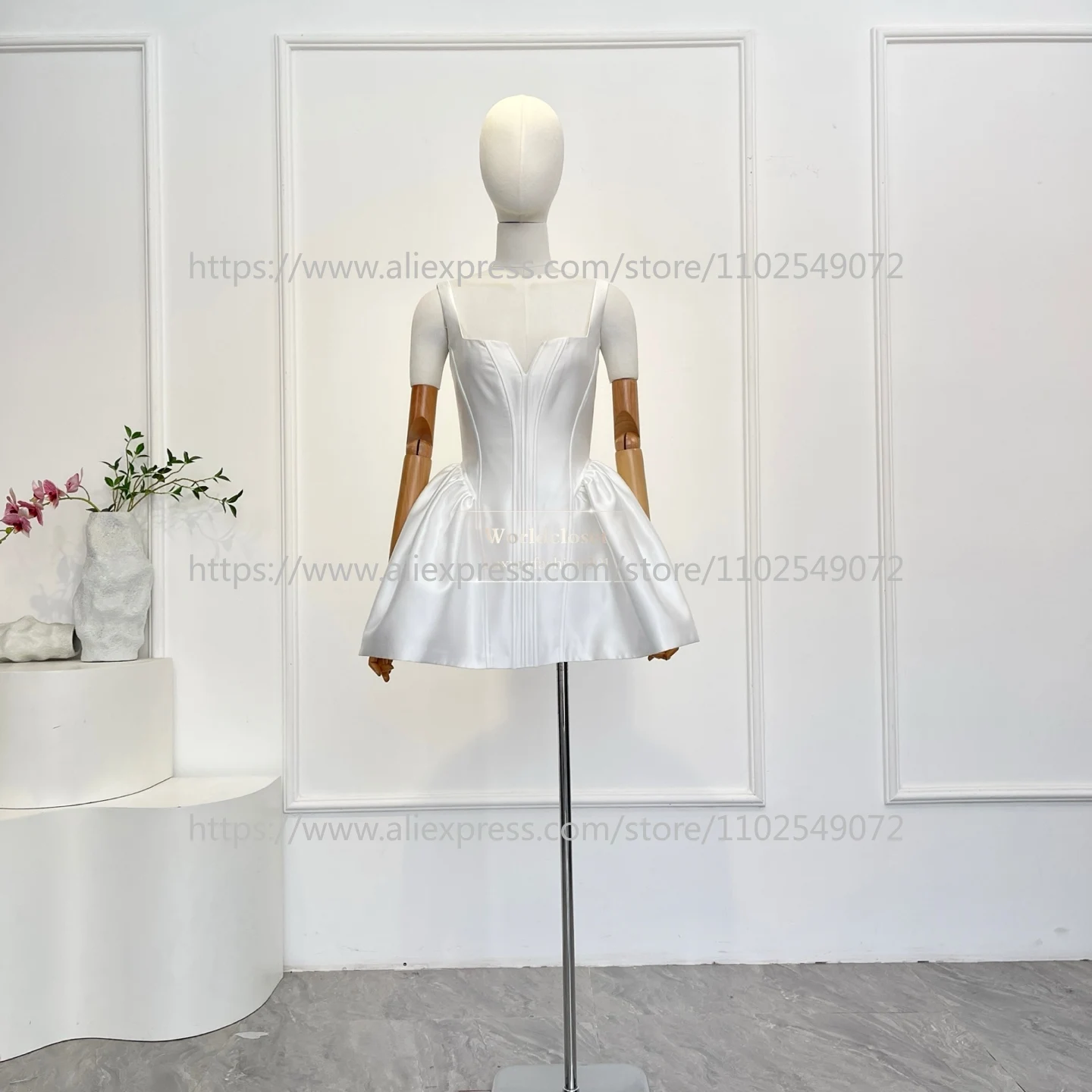 2026 New White Spring Summer Beach Style Satin Corset Style Flared Sleeveless Women Mini Dress