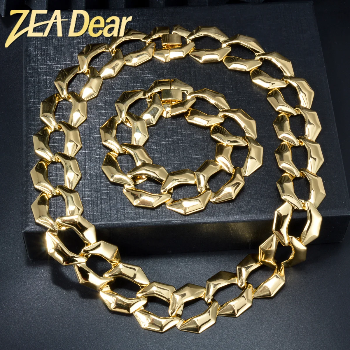 

1 Set Exaggerated Large Chunky Chains Necklace Bracelets 18K Gold Plated Smooth CCB Link Choker For Men Women Hip Hop Jewelry