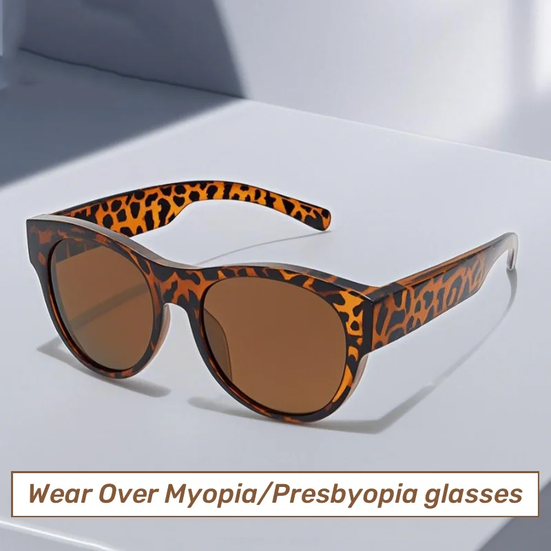 

2025 New Fashion Leopard Black Cover Over Myopia Sunglasses UV400 Driving Sunglasses Polarized Vintage Fishing Glasses Unisex