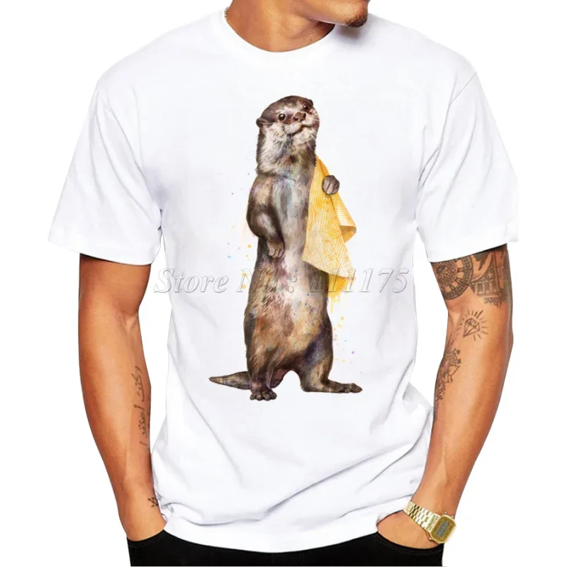 TEEHUB  New Arrivals Fashion Otter Waiter Design Men's T Shirt Boy Cool Style Tops Casual T-shirt