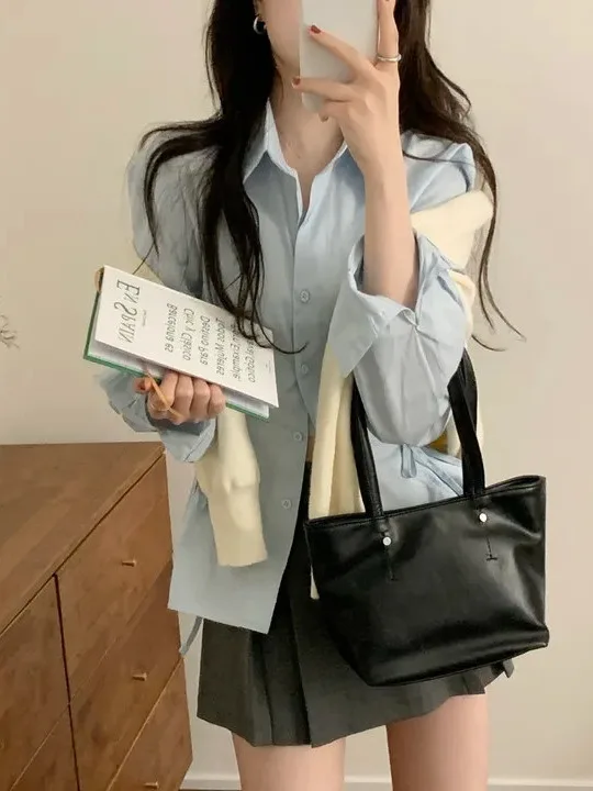 Waist-Cinching Side-Tie Personality Shirt Korean Style Women's Fashion Spring Autumn Winter Casual Inner Wear Street Style