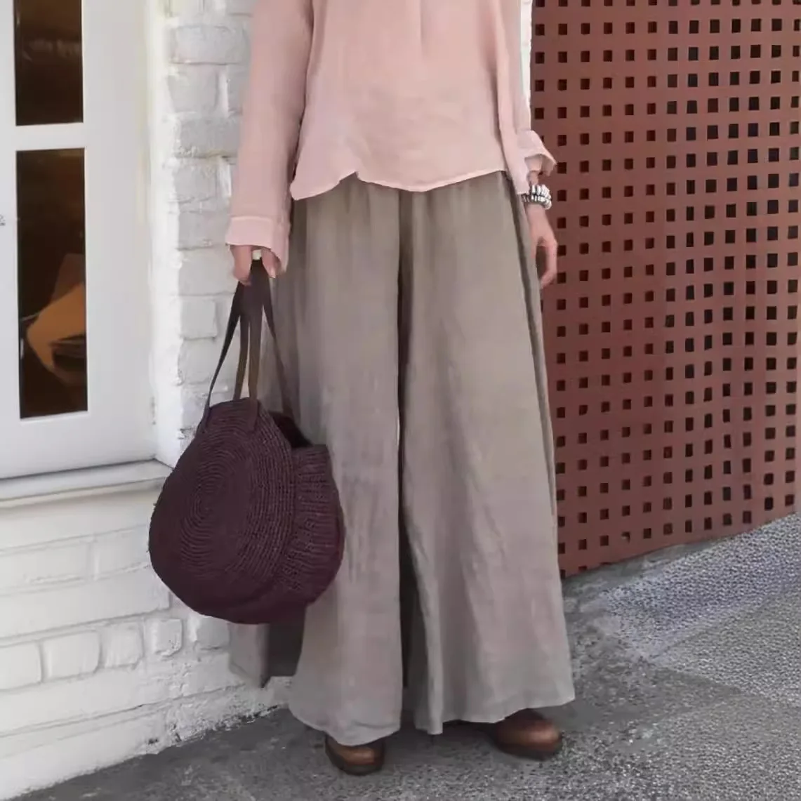 Spring And Summer, Casual Wide-leg Cotton And Linen Casual Loose Trousers For Women