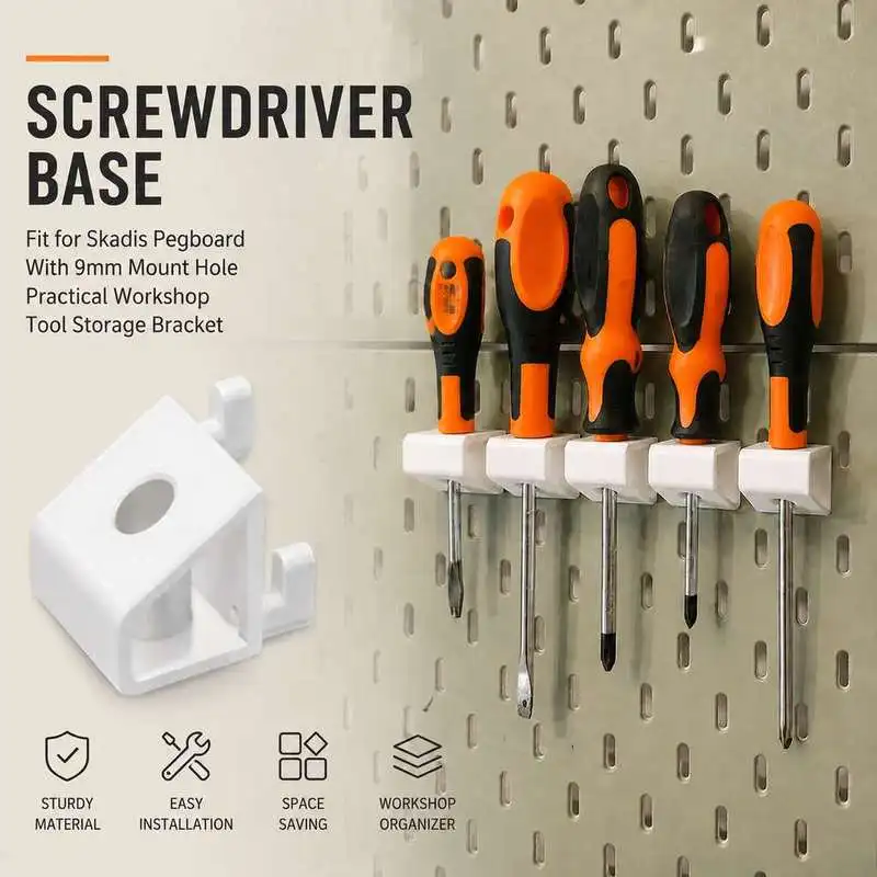 Screwdriver Base Fit for Skadis Pegboard With 9mm Mount Hole Practical Workshop Tool Storage Bracket